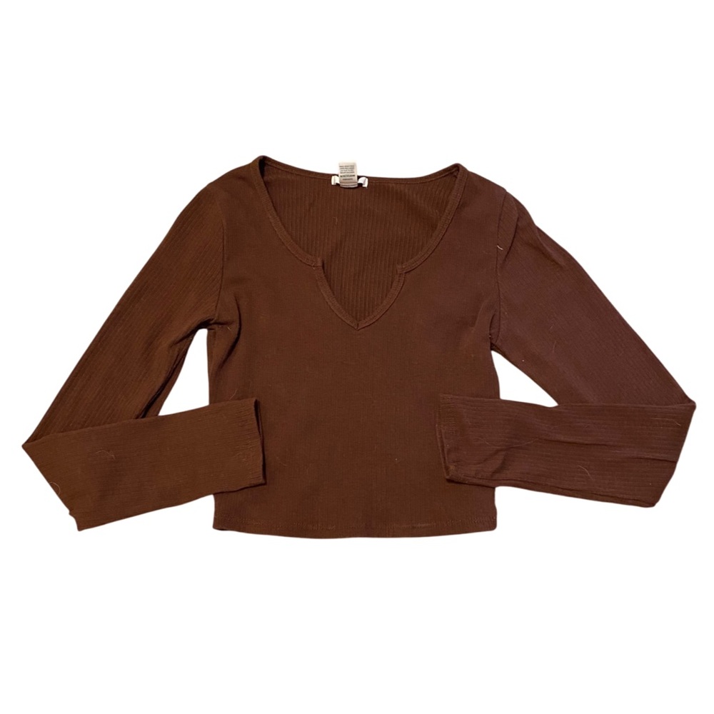 Bozzolo Brow Ribbed Notch Neckline Long Sleeve Size Small